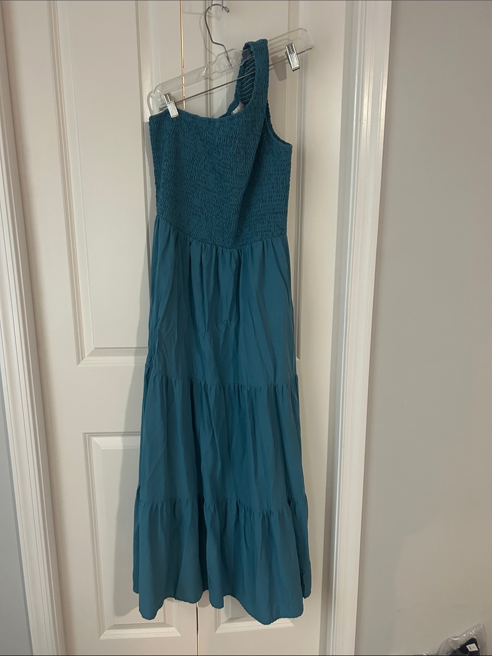 Women's One-Shoulder Teal Tiered Maxi Dress